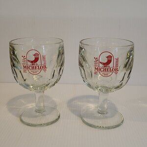 Vintage MICHELOB Draught Beer Goblets Thumbprint Glass 6 in Cornucopia Set of 2